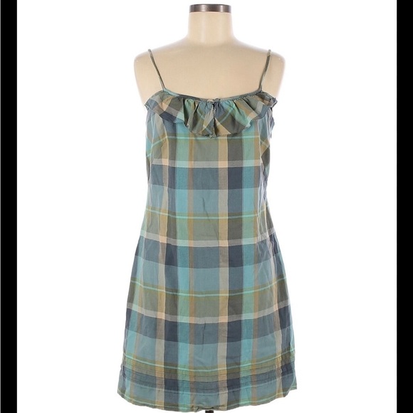 Ann TAYLOR LOFT Y2K Spaghetti Straps Above Knee Plaid Cotton Dress - Picture 1 of 5